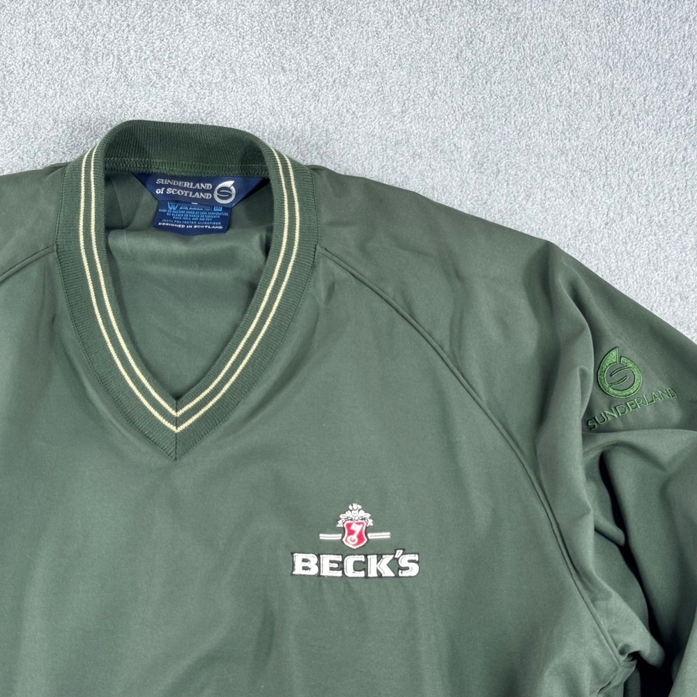Sunderland of Scotland Jacket Mens L Green Pullover V Neck Windbreaker Becks USA